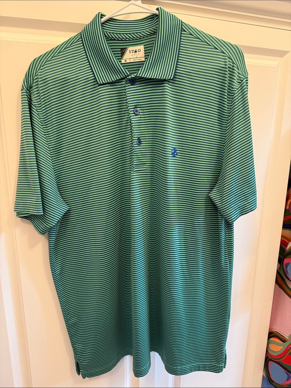 Izod Green and Navy Striped Men’s Golf Shirt